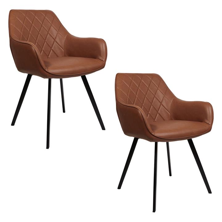 Picture of Dafina Set of 2 Leather Dining Armchairs Vintage Cognac Bay Road Designs