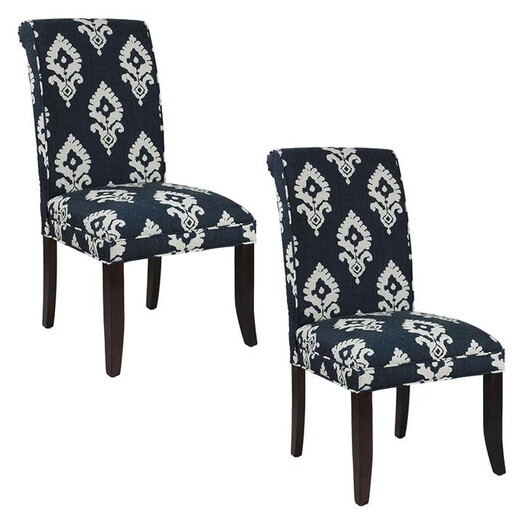 Picture of Damask Print Set of 2 Roll Back Dining Chairs in Dark Blue by Homeflex