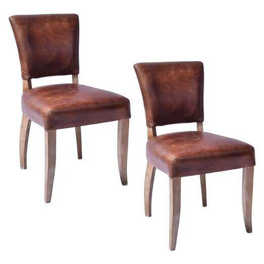 Picture of Deco Set of 2 Leather Dining Chairs Distressed Brown Alliance Furniture