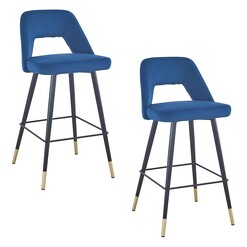 Picture of Delphi Set of 2 Velvet Bar Stools Blue HOMESTAR