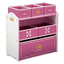 Picture of Delta Princess Crown Multi Bin Toy Organiser MDF White/Pink ChildSmart