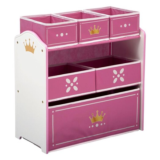 Picture of Delta Princess Crown Multi Bin Toy Organiser MDF White/Pink ChildSmart