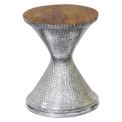 Picture of Desmonda Hourglass Side Table, Teak Top Metal Silver Kayu Estate