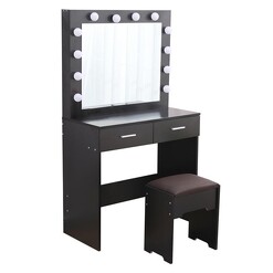 Picture of Dreamo Dressing Table & Stool Set with LED Mirror in Black by Dreamo Living