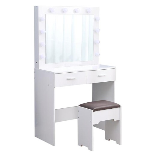 Picture of Dreamo Dressing Table & Stool Set with LED Mirror in White by Dreamo Living Picture of Dreamo Dressing Table & Stool Set with LED Mirror in White by Dreamo Living