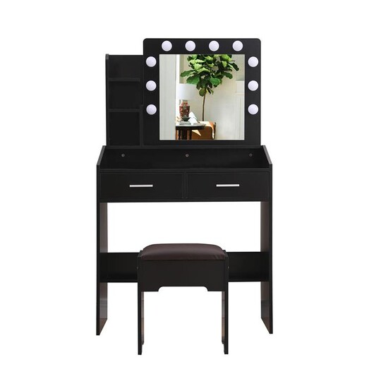 Picture of Dreamo Dressing Table & Stool Set with Storage & LED Mirror in Black by Dreamo Living Picture of Dreamo Dressing Table & Stool Set with Storage & LED Mirror in Black by Dreamo Living