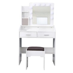 Picture of Dreamo Dressing Table & Stool Set with Storage & LED Mirror in White by Dreamo Living