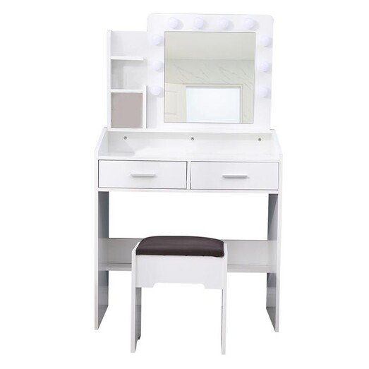 Picture of Dreamo Dressing Table & Stool Set with Storage & LED Mirror in White by Dreamo Living