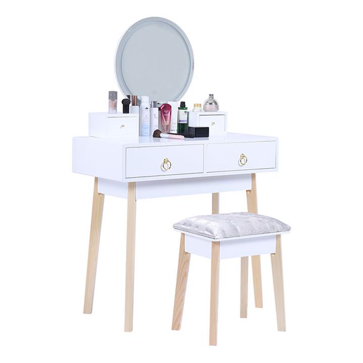 Picture of Dressing Table & Stool Set with Lighted Mirror Wood White/Natural Dreamo Living