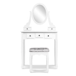 Picture of Dressing Table Stool Set Mirror Drawers Makeup Cabinet Storage Desk White