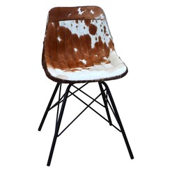 Picture of Eames Replica Cowhide Dining Chair Hair On Hide Brown/White Phil Bee Interiors