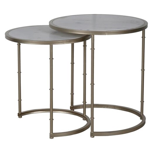 Picture of Eclipse Marble Side Table (Set of 2) Metal White/Brass Phil Bee Interiors