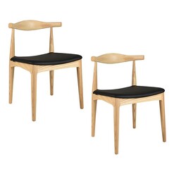 Picture of Elbow Black Faux Leather Replica Dining Chair (Set of 2) in Light Timber by casabona