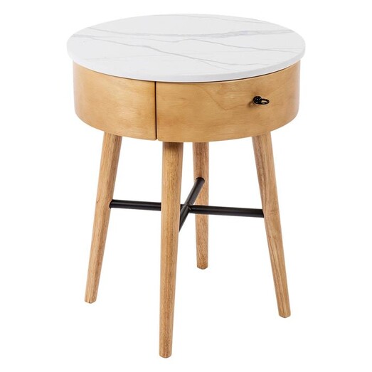 Picture of Eleanor Round Faux Marble Side Table with Drawer Assorted Living by Design