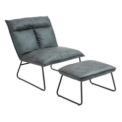 Picture of Elevy Upholstered Lounge Chair with Footstool Faux Leather Black/Dark Green Emporium Oggetti