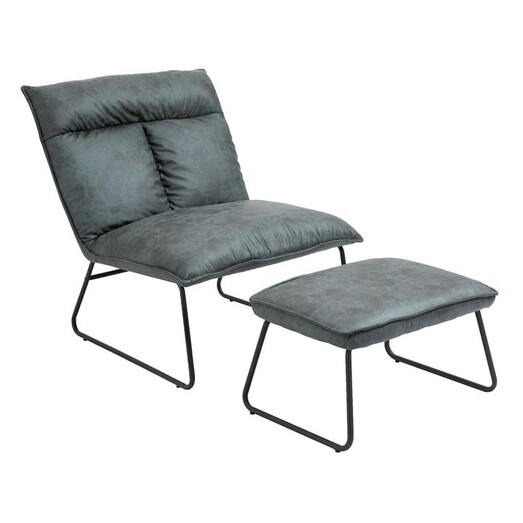 Picture of Elevy Upholstered Lounge Chair with Footstool Faux Leather Black/Dark Green Emporium Oggetti