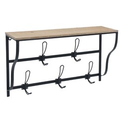 Picture of Emporium 5-Hook Wall Shelf Metal Black/Natural Artisan Homewares