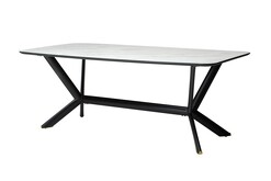 Picture of Esmeralda Rectangular Dining Table Marble Effect - Black Metal Frame - White Alaska