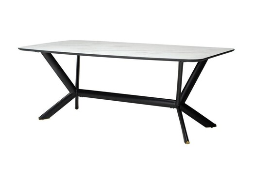 Picture of Esmeralda Rectangular Dining Table Marble Effect - Black Metal Frame - White Alaska Picture of Esmeralda Rectangular Dining Table Marble Effect - Black Metal Frame - White Alaska