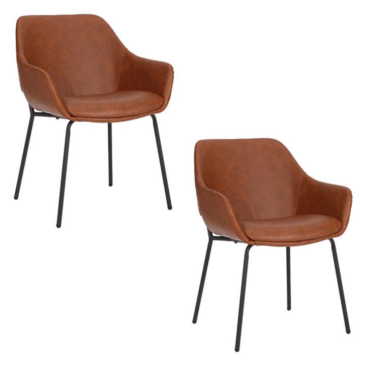 Picture of Etta Set of 2 Faux Leather Dining Armchairs Tan casabona