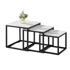 Picture of Eve Set Of 3 Sintered Stone Nesting Coffee Table - Black & White