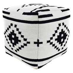 Picture of Ezra Geometric Woven Cube Ottoman in Black by j.elliot HOME