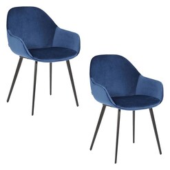 Picture of Fido Set of 2 Velvet Dining Armchairs Royal Blue/Black casabona