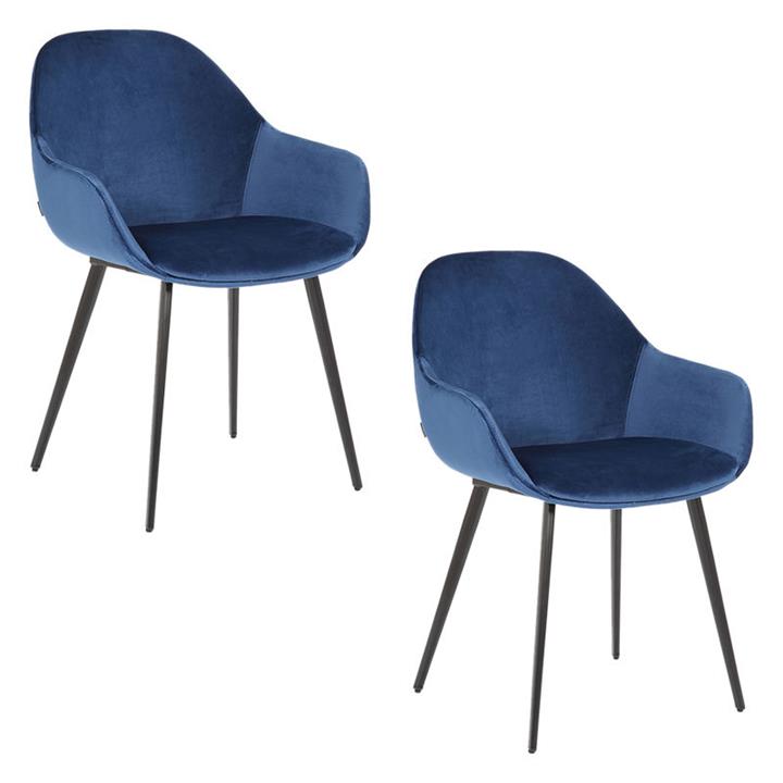 Picture of Fido Set of 2 Velvet Dining Armchairs Royal Blue/Black casabona