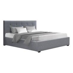 Picture of Fino Upholstered Storage Bed with Gas Lift Fabric Grey Resort Living