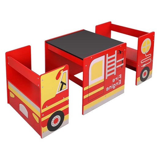 Picture of Fire Engine Kids' 3-Piece Table & Chairs Set MDF Red Big Fun Club