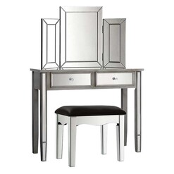 Picture of Flavolla Mirrored Dressing Table with Stool MDF Silver Resort Living
