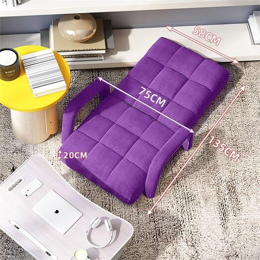 Picture of Foldable Lounge Cushion Adjustable Floor Lazy Recliner Chair with Armrest Purple