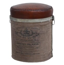 Picture of French Industrial Rustic Leather Canvas Perfume Foot Stool Ottoman