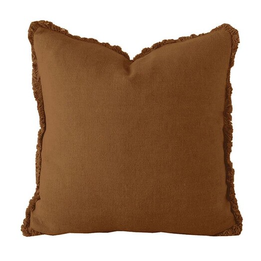 Picture of French Linen Fringe Cushion with Feather Insert in Brown by Bambury