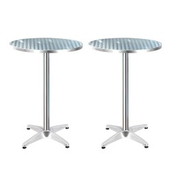 Picture of Gardeon 2pcs Outdoor Bar Table Furniture Adjustable Aluminium Cafe Table Round