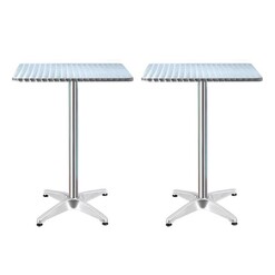 Picture of Gardeon 2pcs Outdoor Bar Table Furniture Adjustable Aluminium Square Cafe Table