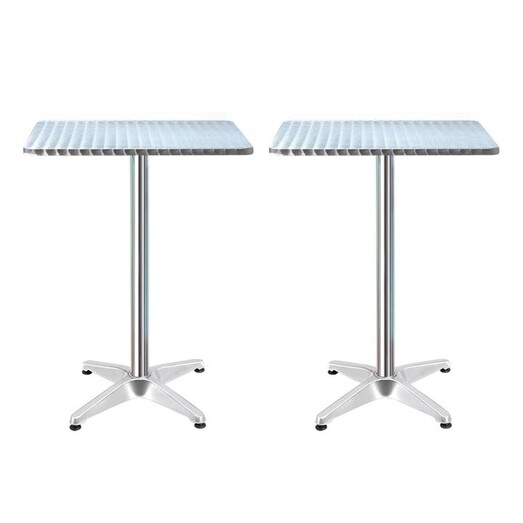 Picture of Gardeon 2pcs Outdoor Bar Table Furniture Adjustable Aluminium Square Cafe Table