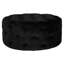Picture of Genevieve Tufted Velvet Round Ottoman in Black by Huntington Lane