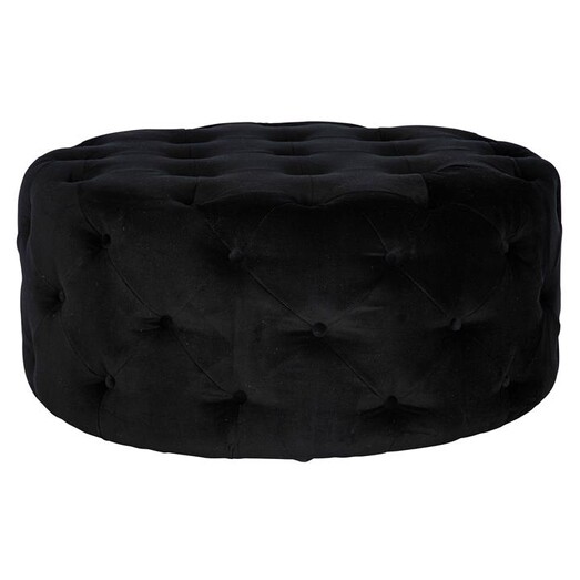 Picture of Genevieve Tufted Velvet Round Ottoman in Black by Huntington Lane