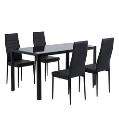 Picture of Glass Leather 5-Piece Dining Set Black Metal Dreamo Living
