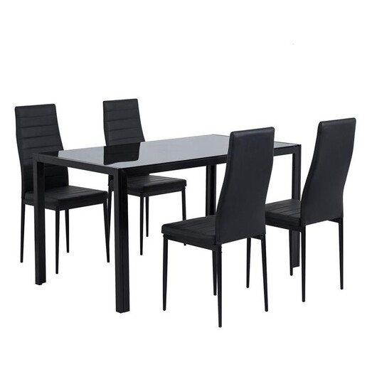 Picture of Glass Leather 5-Piece Dining Set Black Metal Dreamo Living Picture of Glass Leather 5-Piece Dining Set Black Metal Dreamo Living
