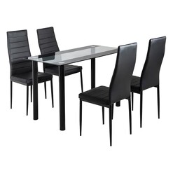 Picture of Glass Leather 5-Piece Dining Set Mix Black Metal Black/Clear Dreamo Living