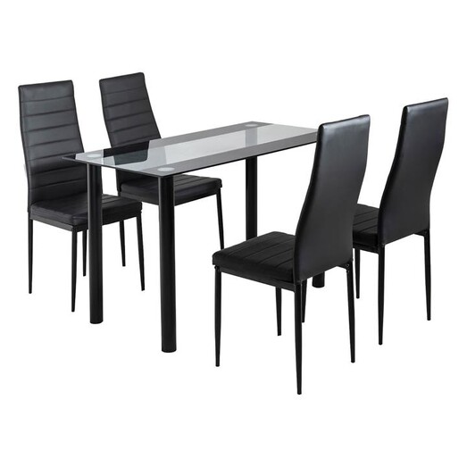 Picture of Glass Leather 5-Piece Dining Set Mix Black Metal Black/Clear Dreamo Living Picture of Glass Leather 5-Piece Dining Set Mix Black Metal Black/Clear Dreamo Living