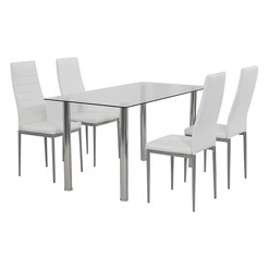 Picture of Glass Leather 5-Piece Dining Set White Metal Dreamo Living