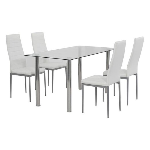 Picture of Glass Leather 5-Piece Dining Set White Metal Dreamo Living Picture of Glass Leather 5-Piece Dining Set White Metal Dreamo Living