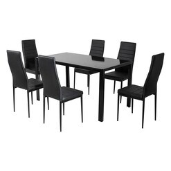 Picture of Glass Leather 7-Piece Dining Set Black Metal Dreamo Living
