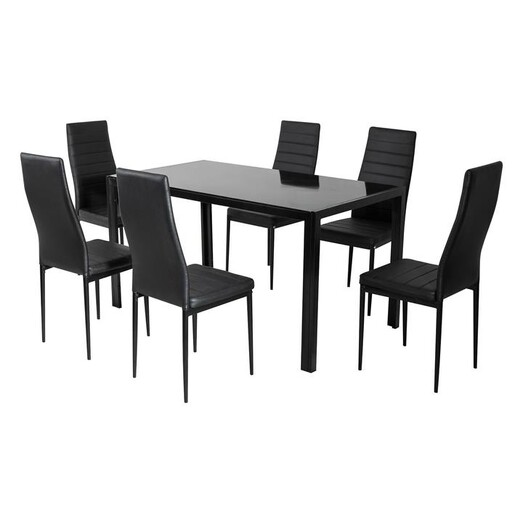 Picture of Glass Leather 7-Piece Dining Set Black Metal Dreamo Living Picture of Glass Leather 7-Piece Dining Set Black Metal Dreamo Living