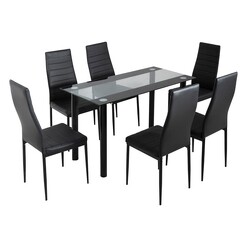 Picture of Glass Leather 7-Piece Dining Set Mix Black Metal Black/Clear Dreamo Living