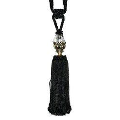 Picture of Glass Top & Ribbons Tassel Pair Cushion Tie-Back, Black Cotton Butler Co