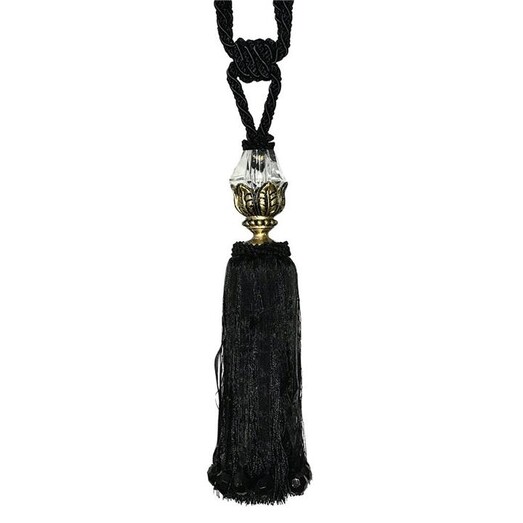 Picture of Glass Top & Ribbons Tassel Pair Cushion Tie-Back, Black Cotton Butler Co